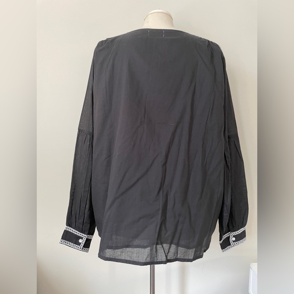 LEKHA Black Tie-Neck Embroidered Artisan Blouse - Picture 6 of 16